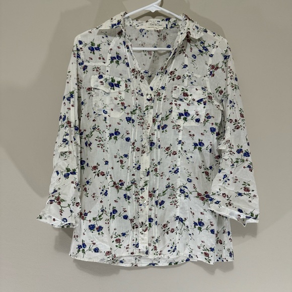 Eden & Olivia Semi-Shear 100% Cotton Colorful Floral Long Sleeve Size S - Picture 6 of 11